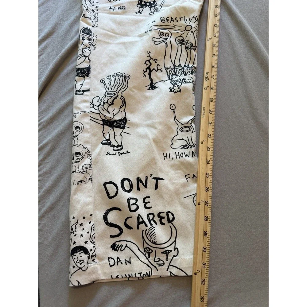 Vans Daniel Johnston Chino Pants Mens 36x31.5 Off White Graphic Loose Fit Skate